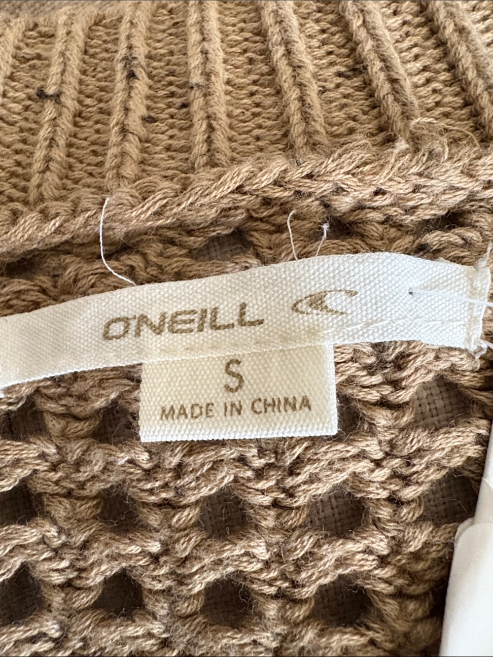O'Neill Women's Open-Knit V-Neck Sweater - Taupe Brown - Picture 2 of 6
